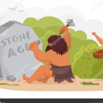 Una persona escribiendo con una piedra: una roca prehistórica.